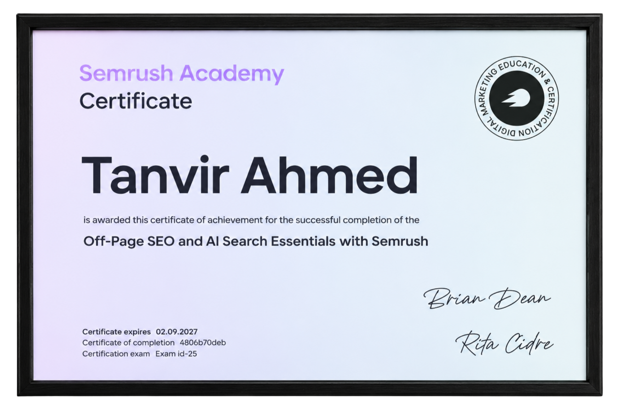 Tanvir Ahmed Professional Certification 3